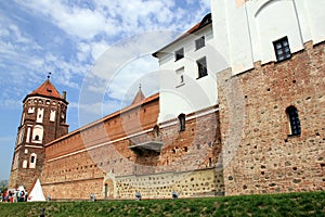 Mir Castle, southern wall exterior view, close-up, Mir, Hrodna Region, Belarus