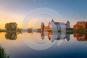 Mir castle in the sunsetlight. Belarus