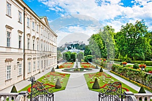 Mirabell Gardens with Mirabell Palace in Salzburg, Austria