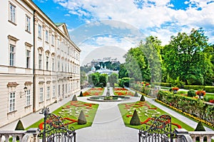 Mirabell Gardens with Mirabell Palace in Salzburg, Austria photo
