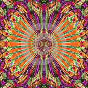 Miracle peacock, abstract Background in Rainbow Colors. Concentric skewness Mandala