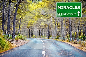 MIRACLES road sign against clear blue sky