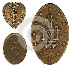 Miraculous Christian Antique Bronze Medals of Mary photo