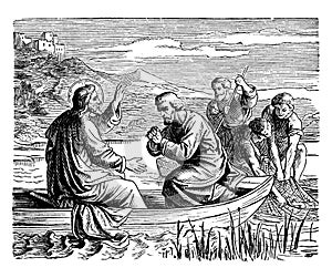 The Miraculous Draught of Fish - Jesus Fishes with His Disciples vintage illustration
