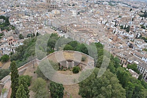 Mirador de San Nicols overlooking the Alhambra in Granada, Andalusia. We can also see the Pico Veleta photo