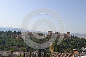Mirador de San NicolÃÂ¡s overlooking the Alhambra in Granada, Andalusia. We can also see the Pico Veleta photo