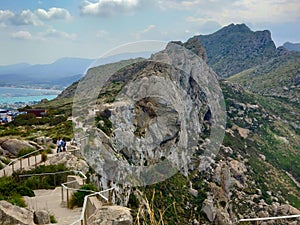 Mirador Es Colomer Formentor, Mallorca, Spain - 05.05.2022: Tourists walking at Mirador Es Colomer Formentor, Mallorca, Spain