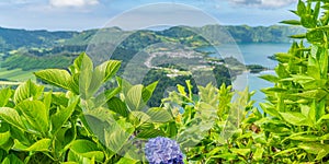 Miradouro da Boca do Inferno overlooking the lakes of Sete Cidades, island Sao Miguel, Azores