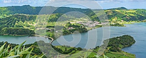 Miradouro da Boca do Inferno overlooking the lakes of Sete Cidades, island Sao Miguel, Azores