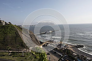 Miraflores district in Lima, luxury building and ocean pacific Peru. Panoramic view