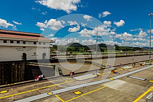 Miralflores locks at the Panama Canal.