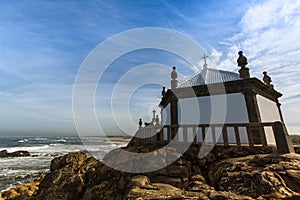 Miramar Beach and Chapel Senhor da Pedra, Atlantic ocean near Porto, photo