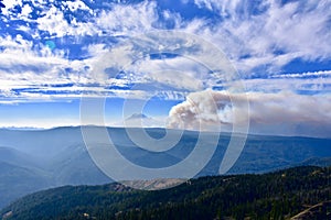 Miriam Creek Basin Fire, near White Pass, seen From Darland Mountain, Mt. Rainier in Distance