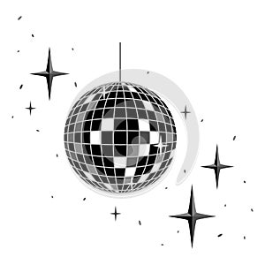 Mirror ball for disco, dance club, party. Rotating black and white disco ball. Vector illustration - eps10