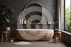 mirror bathroom design interior room home concrete gray sink illustration luxury. Generative AI.