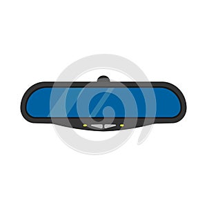 Mirror car automobile drive vector illustration. Rear view auto transport isolated behind glass road. Inside frame icon