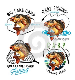 Mirror Carp Emblems. Isolated on white background.