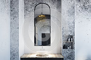 Mirror in contemporary bathroom