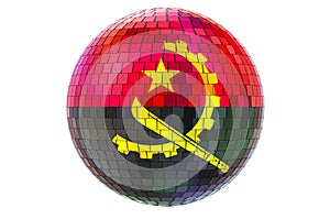 Mirror disco ball with Angolan flag, 3D rendering