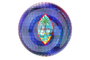 Mirror disco ball with Guamanian flag, 3D rendering