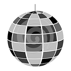 Mirror discoball icon. Shining night club sphere. Dance music party disco ball. Mirrorball in 70s 80s retro discotheque