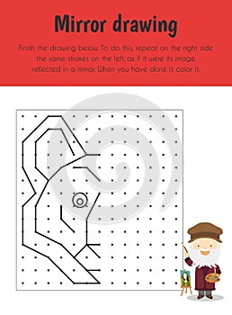 Mirror drawing Educational Sheet. Primary module for Spacial Understanding. 5-6 years old