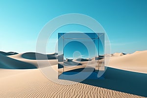 Mirror glass object in desert landscape background