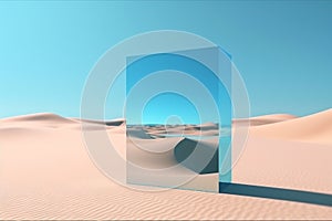 Mirror glass object in desert landscape background