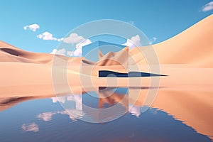 Mirror glass object in desert landscape background