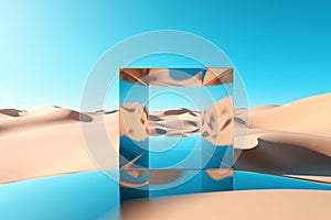 Mirror glass object in desert landscape background