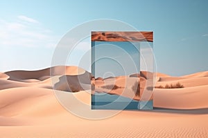 Mirror glass object in desert landscape background