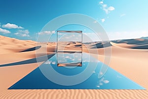 Mirror glass object in desert landscape background