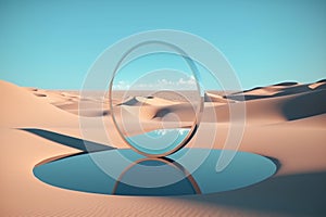 Mirror glass object in desert landscape background