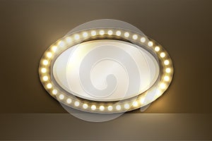 Mirror with Incandescent light bulb box frame oval shape set, illustration