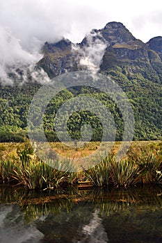 Mirror Lake close to Milford Sound, New Zealand