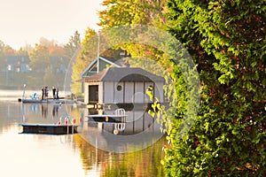 Mirror lake Lake Placid New York boathouse