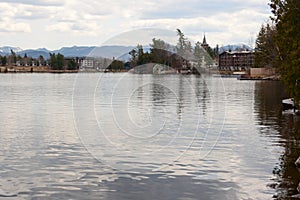 Mirror Lake and Mountains View in Lake Placid City