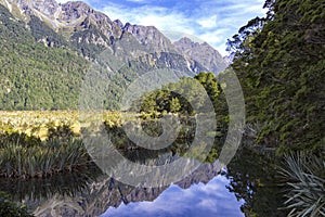 Mirror Lakes are a set of lakes lying north of Lake Te Anau