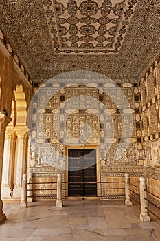 Mirror mosaics at Sheesh Mahal, mirror palace, Amer Fort, Jaipur, Rajasthan