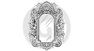Mirror ornate floral frame with vintage baroque scrollwork and blank reflection space featuring lookingglass
