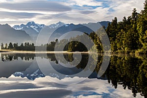 Mirror reflection at lake Matheson, New Zealand