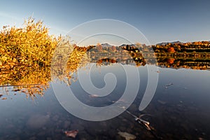 Mirror reflection on the lake surface