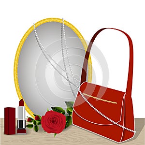 Mirror, rose and accessories