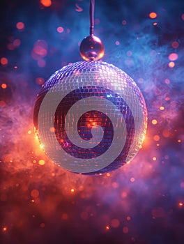 Mirrorball for dancing in nightclub. Disco ball background