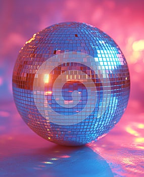 Mirrorball. A Shiny disco ball on pink background