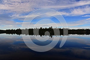 Mirrored Boreal Forest Silhouette, Quetico, Ontario, Canada