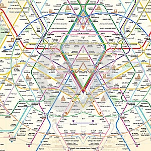 Mirrored illustration of the Paris metro map