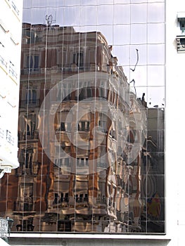 Mirrored image of an old building