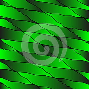 Mirrored molecular bonds of curved green intersecting ribbons and vague lines