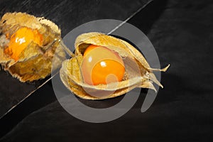 Mirrored physalis on black